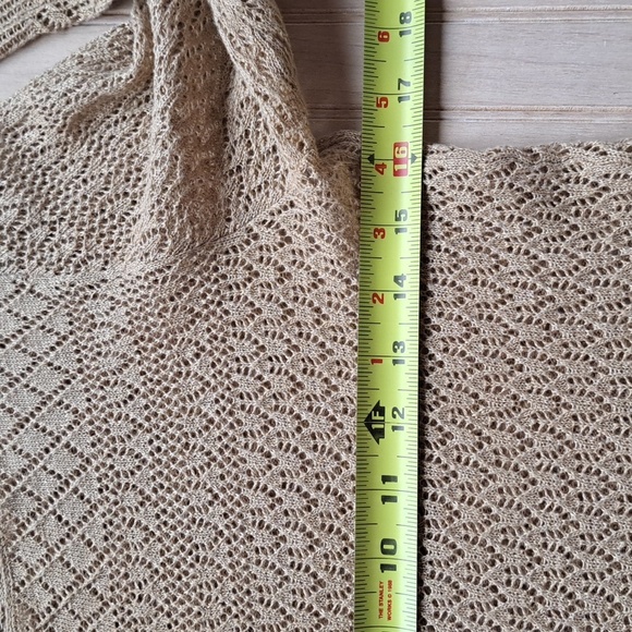 Lauren Ralph Lauren Textured Knit Petite 100% Linen Cut Out 3/4 Sleeves Top - Picture 8 of 9